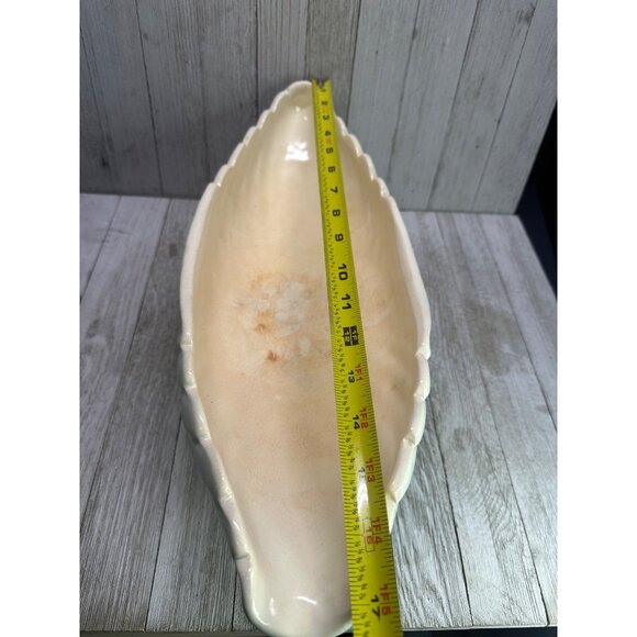 Vtg Weller Pottery Turquoise Blue Footed Bowl Shell Scalloped Design 18" Long - Picture 11 of 16